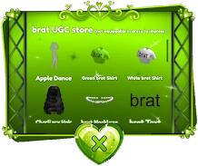 The Brat UGC store that can be interacted in the middle of the podium with the Brat-themed items.