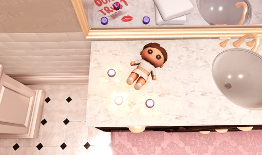 Doll & Candles on Bathroom Counter