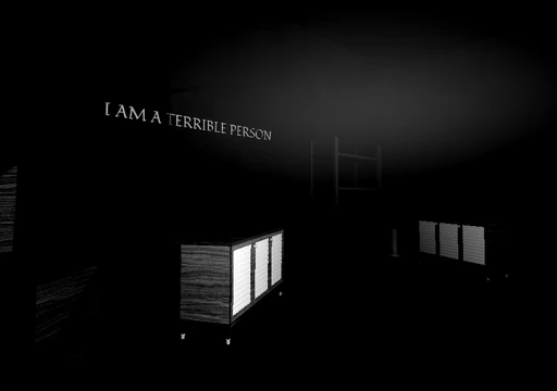 A picture of the cellar/basement, where you may achieve the "What If He Never Leaves" badge. You may also see a writing on the wall that reads "I AM A TERRIBLE PERSON".
