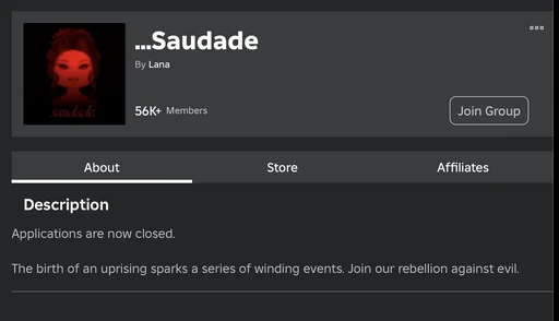 Screenshot of the group bio
