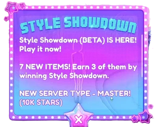 Style Showdown's regular server update log after being released in Beta.