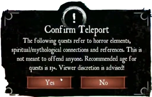 The teleport confirmation screen after interacting with the Lana Lore quest portal.