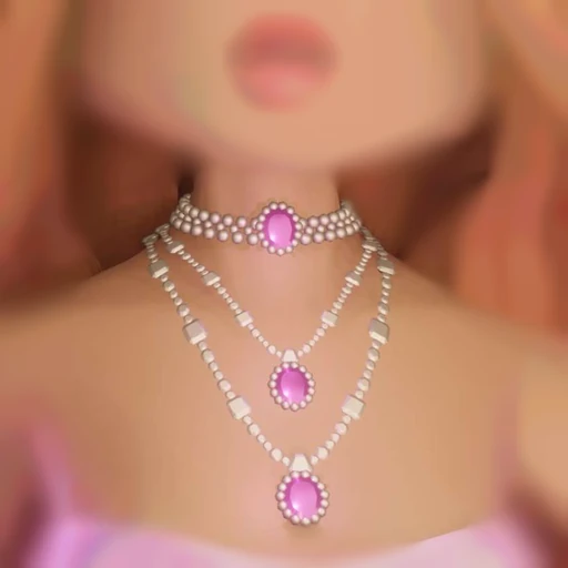 3 Silver Necklaces with pink gems[9]